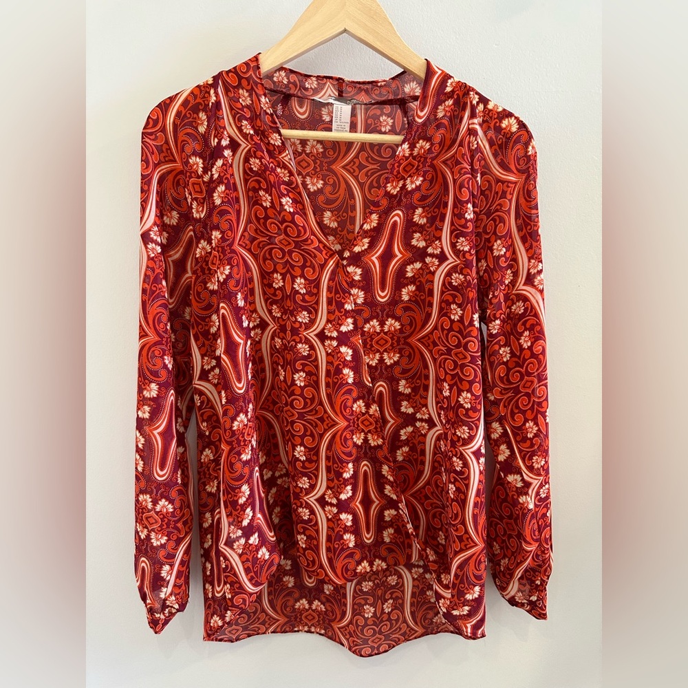 Forever 21 Contemporary Red Patterned Blouse